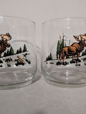 Lot Of 2 Vtg Sunoco North American Wildlife Glass Libbey North American Moose